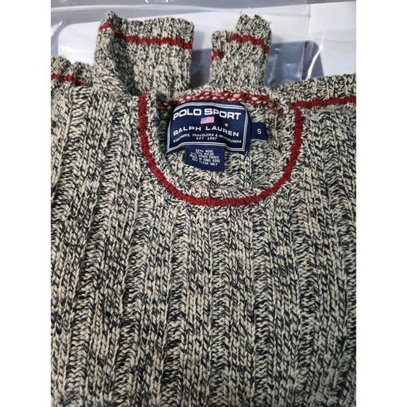 Vintage Polo Sport Ralph Lauren Wool Sweater Black/White Cable Knit fisherman - Picture 7 of 8